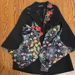 D&G Black Blazer with Vibrant Floral Embroidery
